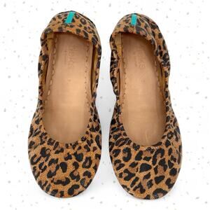 Tieks Leopard Print Ballet Flats Brown Tan Leather Foldable Travel Shoes Size 7